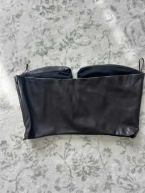 Zara Black Leather Strapless Crop Top